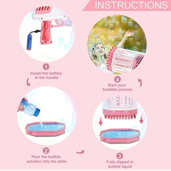 Brand New Bubble Machine Gun Toy Pink Colorful Lights Rechargeable Batteries - Picture 7 of 10